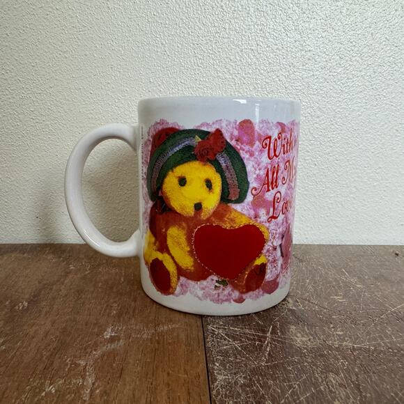 1998 VINTAGE Teddy Bear With all‎ my Love Burgundy Heart Valentine Coffee Mug - Picture 1 of 7